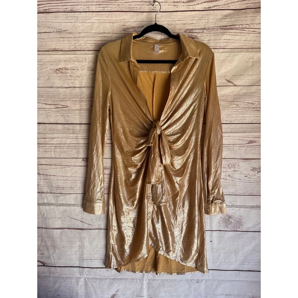 Love Song Gold Button Dress Sz L
